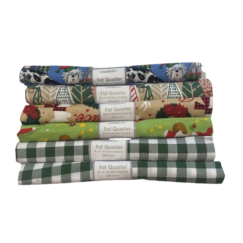 NWT Create It Holiday Print Fabric Fat Quarter Christmas Dog Print Cut Mixed
